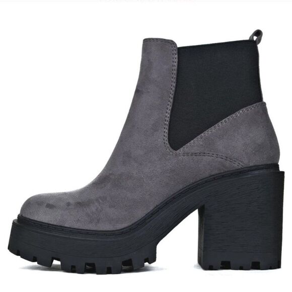 GRAY/ BLACK Chelsea Motorcycle Platform Booties - Picture 1 of 2